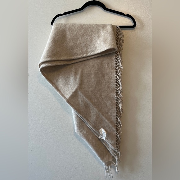 Aritzia Wilfred Wool Triangle Scarf Oatmeal Colour 100% Wool Fringes - Picture 3 of 4